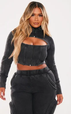 Shape Charcoal Washed Sweat Cut Out Hoodie