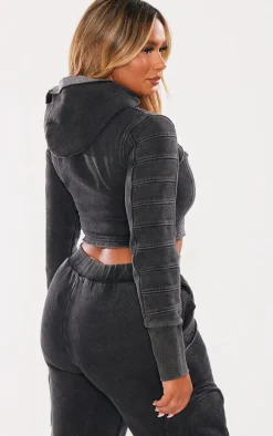 Shape Charcoal Washed Sweat Cut Out Hoodie