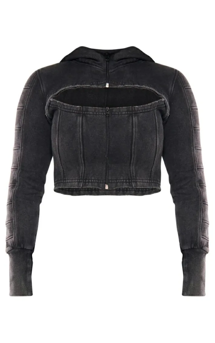Shape Charcoal Washed Sweat Cut Out Hoodie