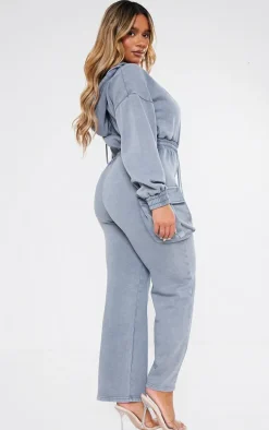 Shape Charcoal Washed Sweat Plunge Neck Jumpsuit