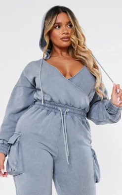 Shape Charcoal Washed Sweat Plunge Neck Jumpsuit