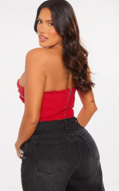 Shape Cherry Red Zip Distressed Seam Bandeau Corset