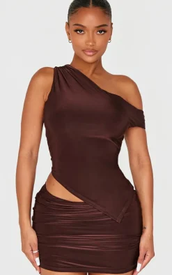 Shape Chocolate Asymmetric Off Shoulder Longline Top