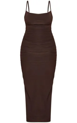 Shape Chocolate Brown Slinky Cowl Neck Detail Maxi Dress