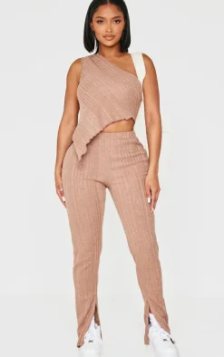 Shape Chocolate Brushed Rib Side Split Leggings