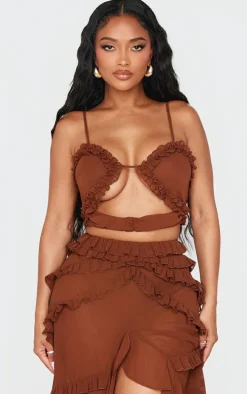 Shape Chocolate Frill Edge Cut Out Crop Top
