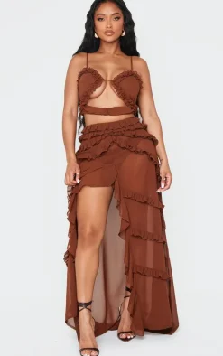 Shape Chocolate Frill Edge Cut Out Crop Top