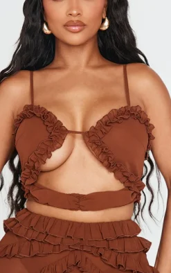 Shape Chocolate Frill Edge Cut Out Crop Top