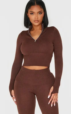 Shape Chocolate Knitted Half Zip Top