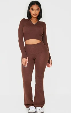 Shape Chocolate Knitted Half Zip Top