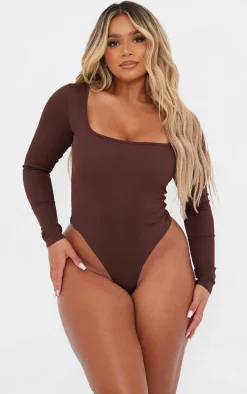 Shape Chocolate Rib Long Sleeve Square Neck Bodysuit