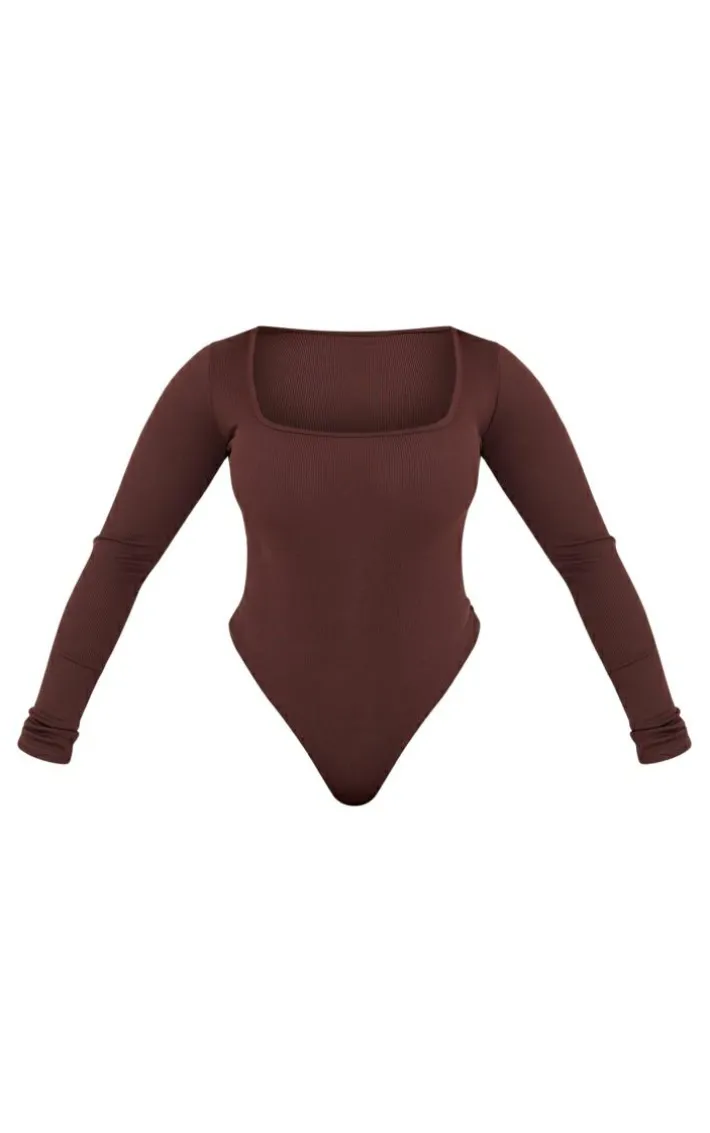 Shape Chocolate Rib Long Sleeve Square Neck Bodysuit