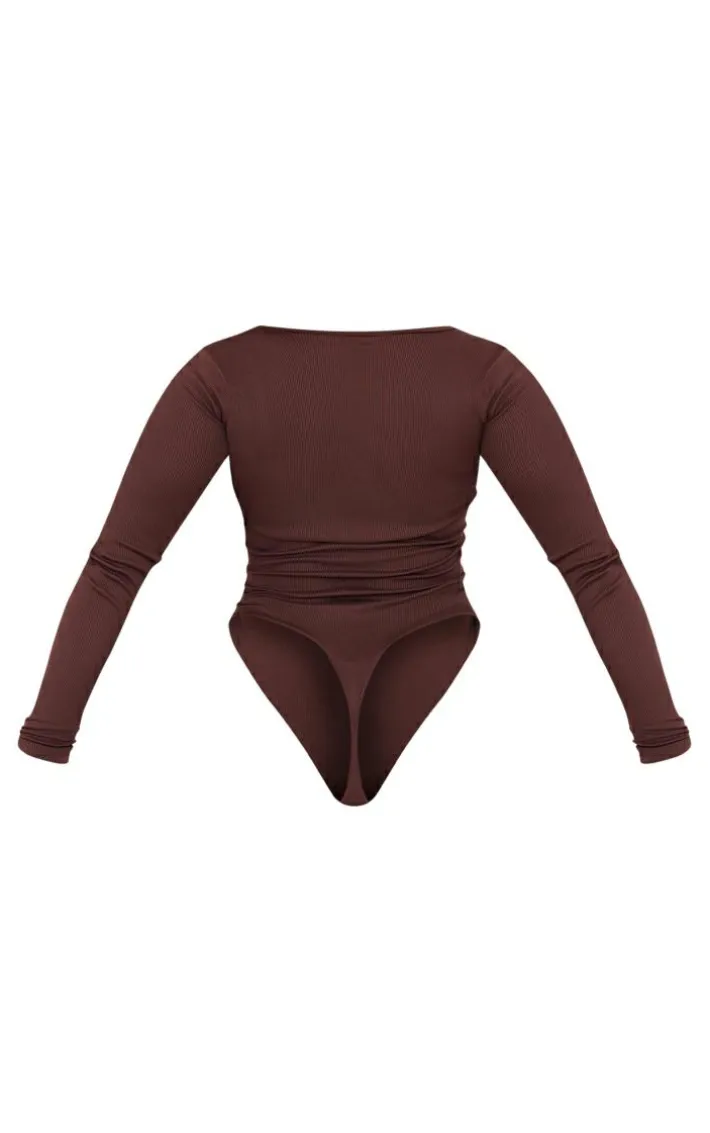 Shape Chocolate Rib Long Sleeve Square Neck Bodysuit
