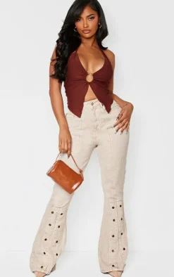 Shape Chocolate Slinky Halterneck Ring Detail Crop Top