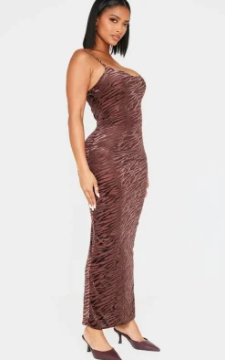 Shape Chocolate Zebra Devore Strappy Maxi Dress