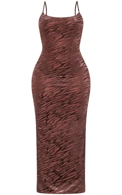 Shape Chocolate Zebra Devore Strappy Maxi Dress