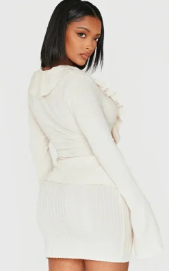 Shape Cream Brushed Rib Tie Front Frill Longline Top