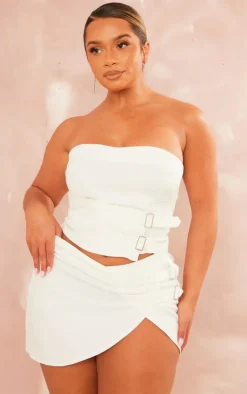 Shape Cream Buckle Detail Woven Mini Skirt
