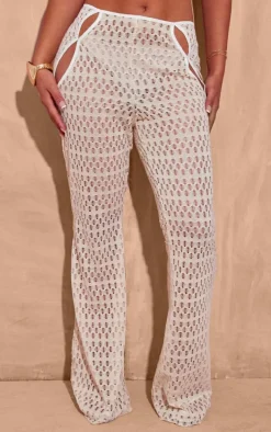 Shape Cream Cut Out Textured Flare Pants