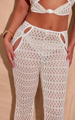 Shape Cream Cut Out Textured Flare Pants