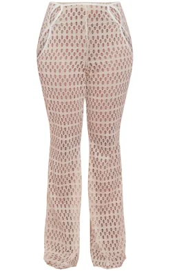 Shape Cream Cut Out Textured Flare Pants