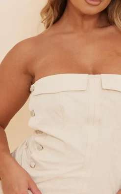 Shape Cream Denim Look Button Up Bandeau Crop Top