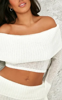 Shape Cream Fold Over Knitted Top