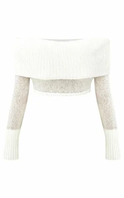 Shape Cream Fold Over Knitted Top