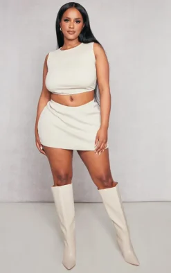 Shape Cream Heavy Rib Low Rise Micro Mini Skirt