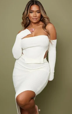 Shape Cream Knit Bardot Split Side Top