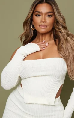 Shape Cream Knit Bardot Split Side Top