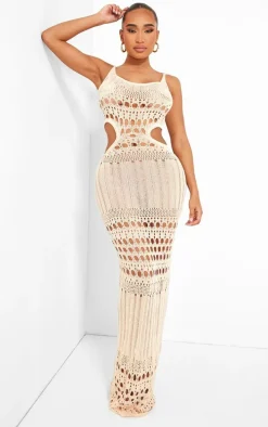 Shape Cream Knit Cut Out Maxi Dress
