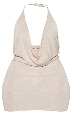 Shape Cream Knit Halterneck Fray Hem Mini Dress