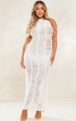 Shape Cream Knit Ladder Halterneck Maxi Dress