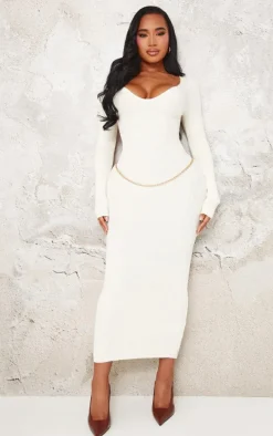 Shape Cream Knitted Rib Maxi Dress