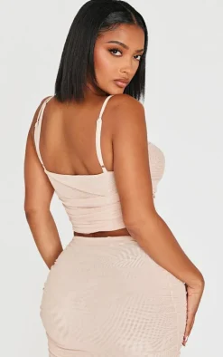 Shape Cream Mesh Strappy Ruched Crop Top