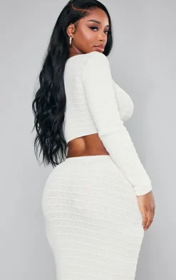 Shape Cream Panelled Knit Crop Sweater