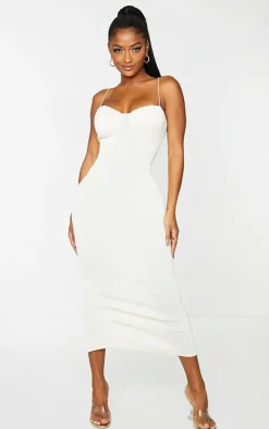 Shape Cream Plisse Strappy Cup Detail Midaxi Dress