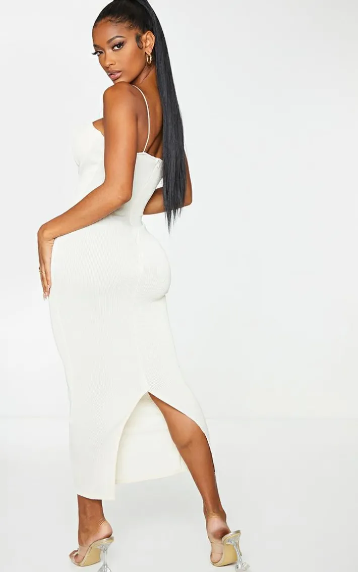 Shape Cream Plisse Strappy Cup Detail Midaxi Dress