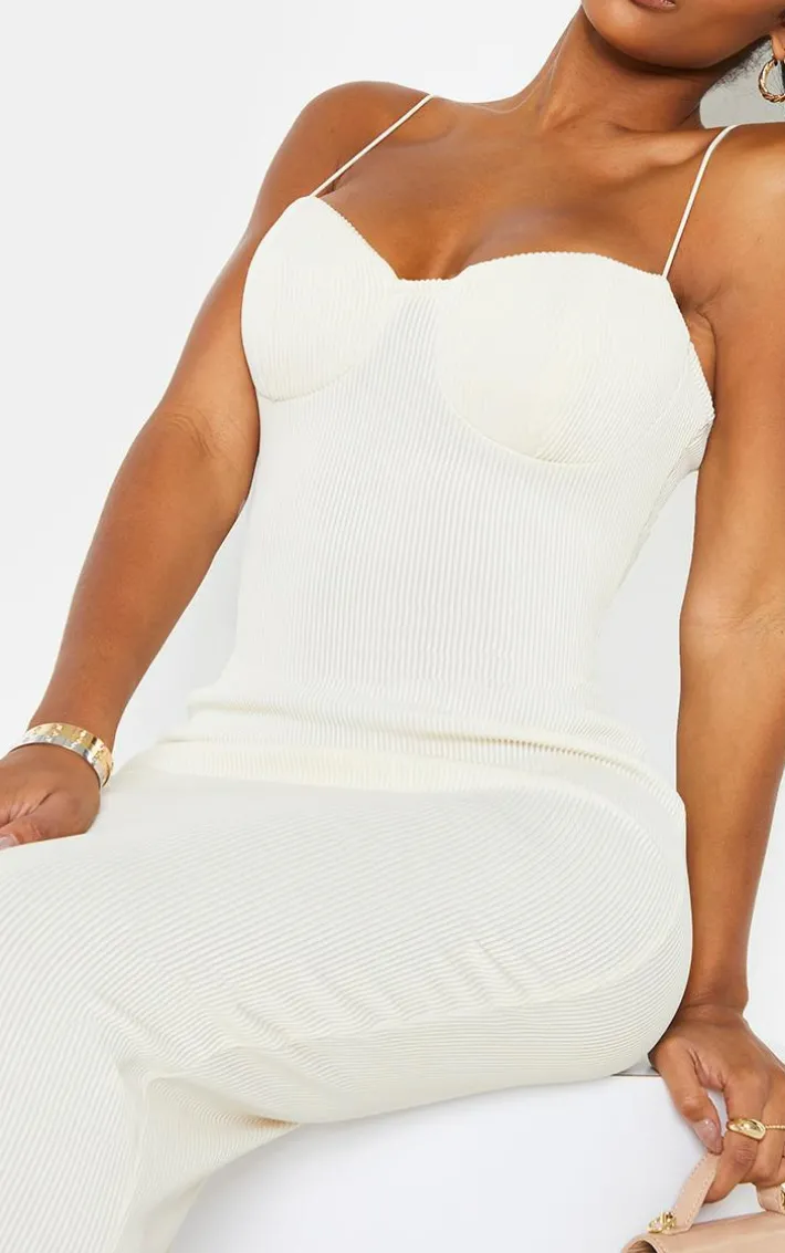 Shape Cream Plisse Strappy Cup Detail Midaxi Dress