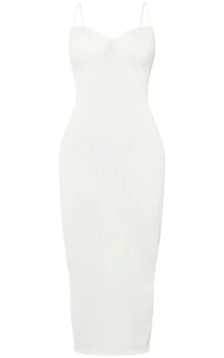 Shape Cream Plisse Strappy Cup Detail Midaxi Dress