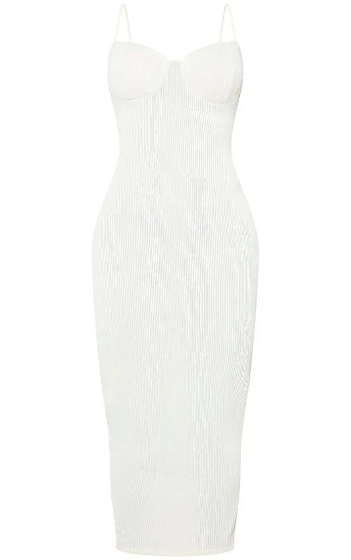 Shape Cream Plisse Strappy Cup Detail Midaxi Dress