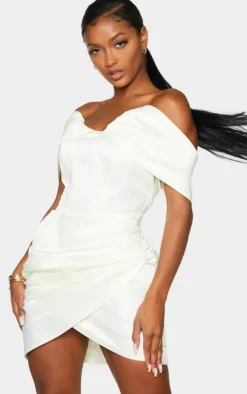 Shape Cream Ruched Corset Detail Bardot Bodycon Dress