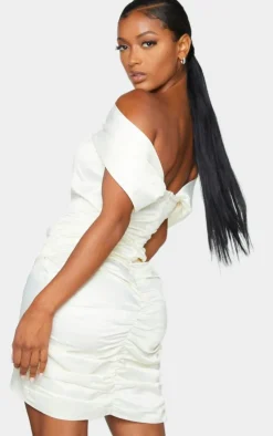 Shape Cream Ruched Corset Detail Bardot Bodycon Dress