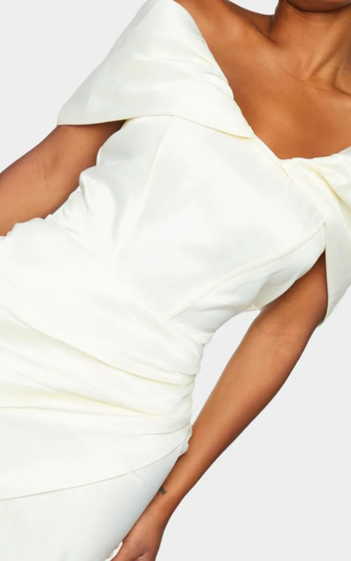 Shape Cream Ruched Corset Detail Bardot Bodycon Dress