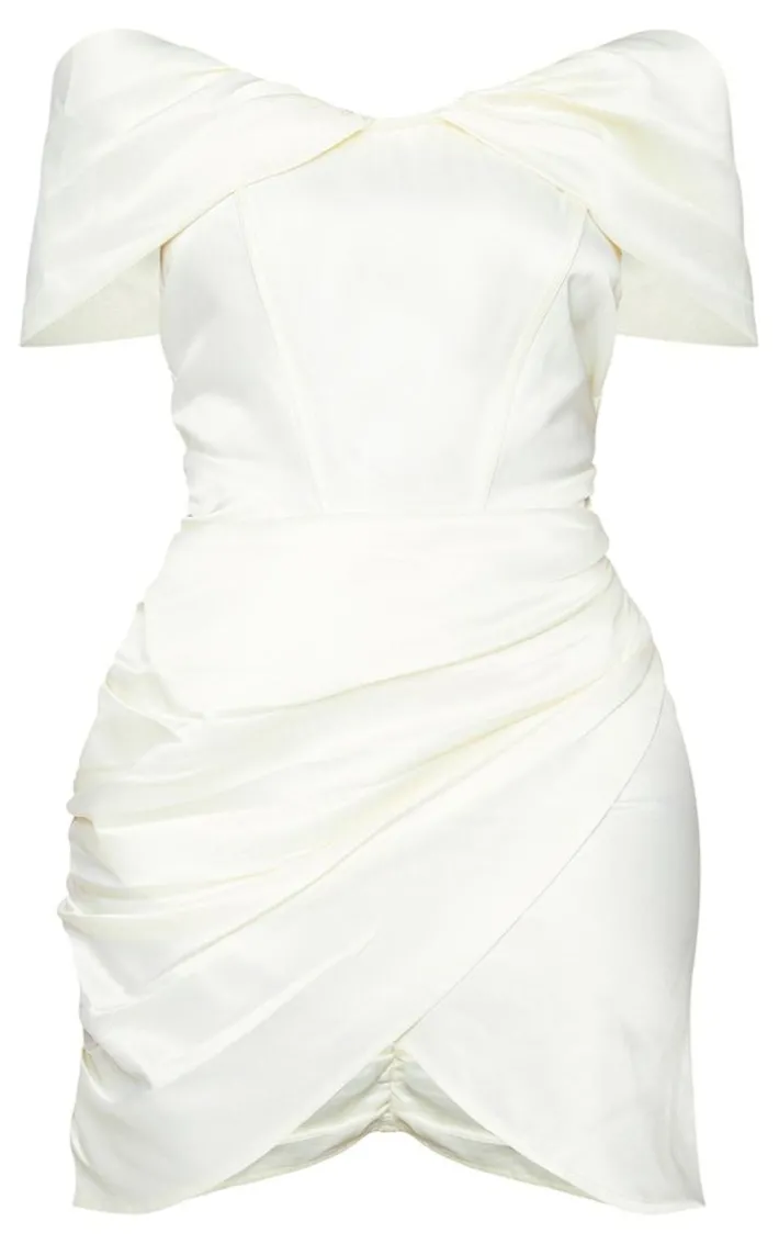Shape Cream Ruched Corset Detail Bardot Bodycon Dress