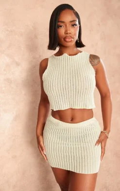 Shape Cream Textured Sheer Sleeveless Crop Top