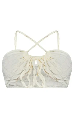 Shape Cream Textured Tie Front Ruched Bralet