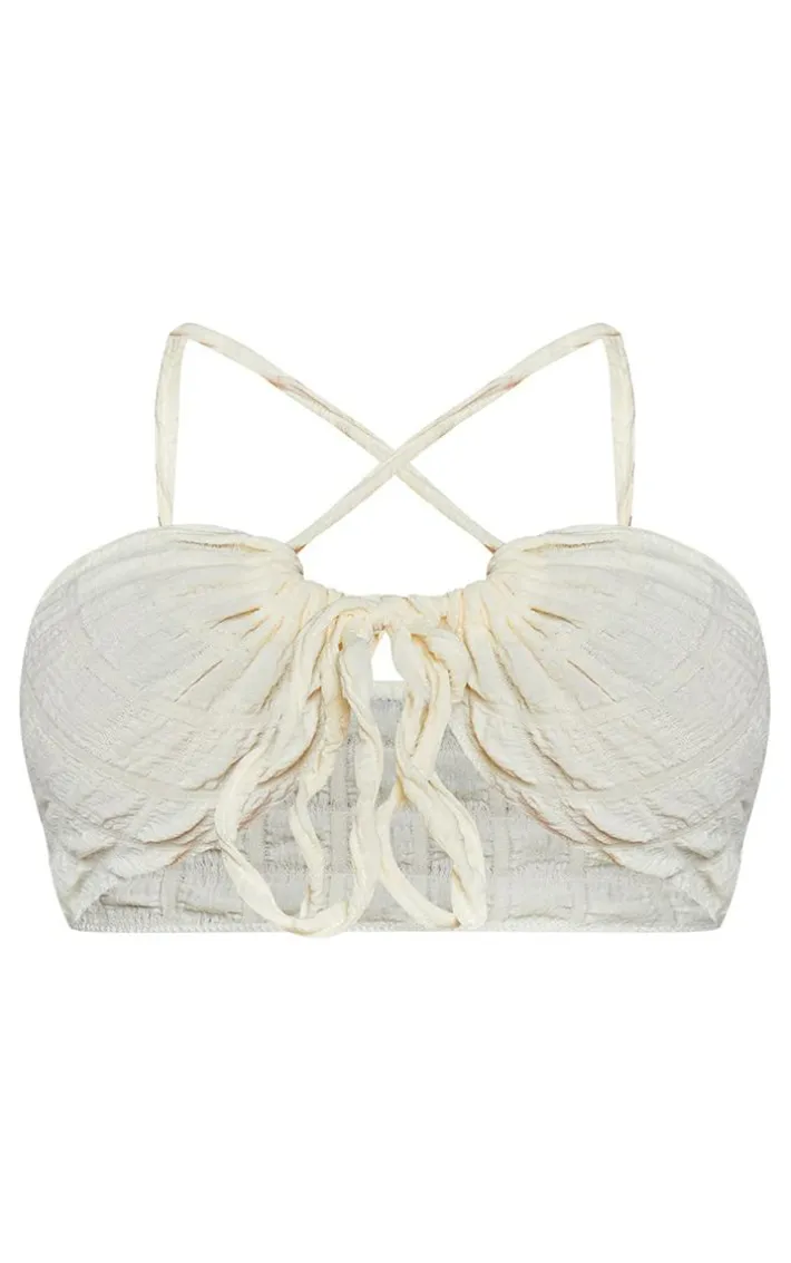 Shape Cream Textured Tie Front Ruched Bralet