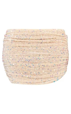 Shape Cream Velvet Sequin Ruched Side Mini Skirt